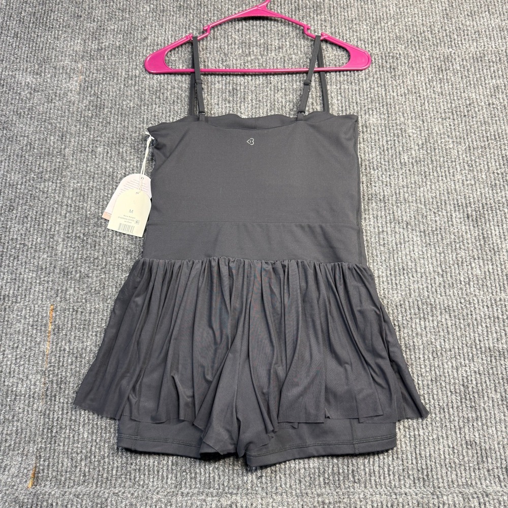 NWT Blogilates Barre Romper MEDIUM Jet Black Activewear Skirt Bodysuit Pockets - Picture 2 of 13